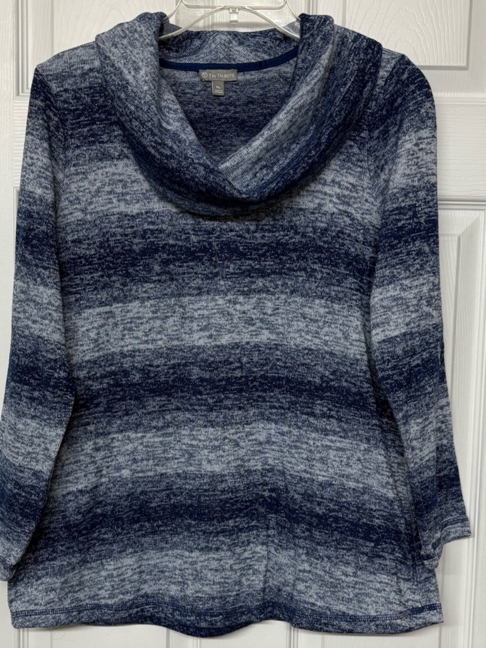 T by Talbots Blue Ombre Striped Cowl Neck Pullover Activewear Top Sz MP